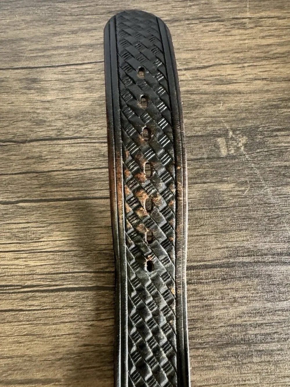 Distressed Black Leather Basketweave Belt Western 38